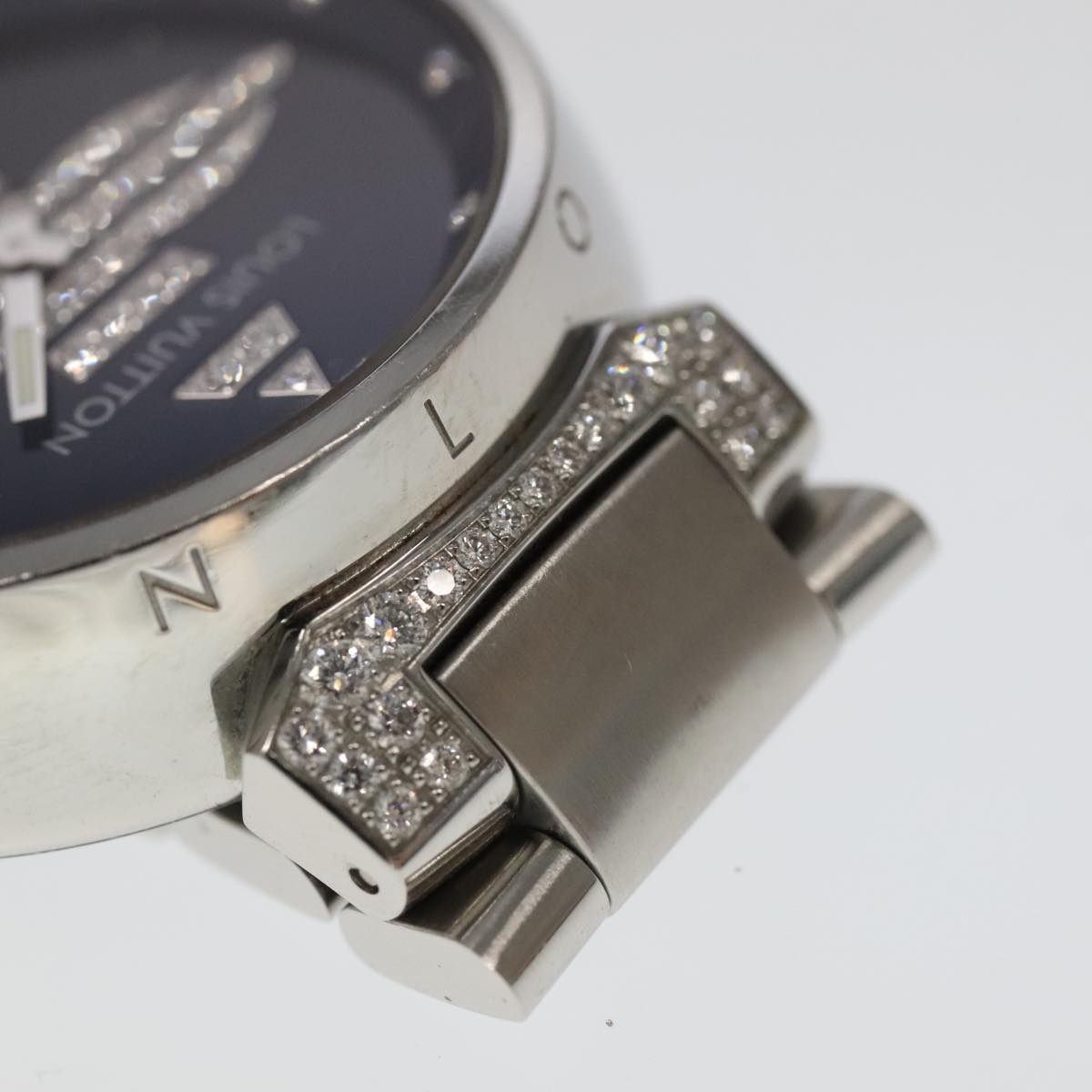 LOUIS VUITTON Tambour Forever Q121F Diamond Lug Pave Diamond Gray Watches Q121F 101376S