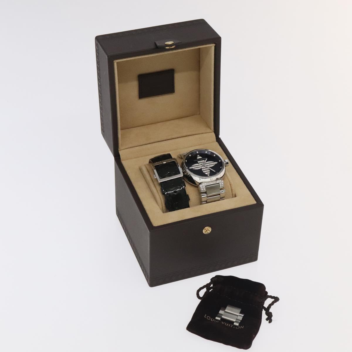 LOUIS VUITTON Tambour Forever Q121F Diamond Lug Pave Diamond Gray Watches Q121F 101376S