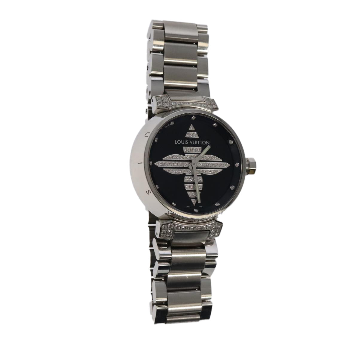 LOUIS VUITTON Tambour Forever Q121F Diamond Lug Pave Diamond Gray Watches Q121F 101376S