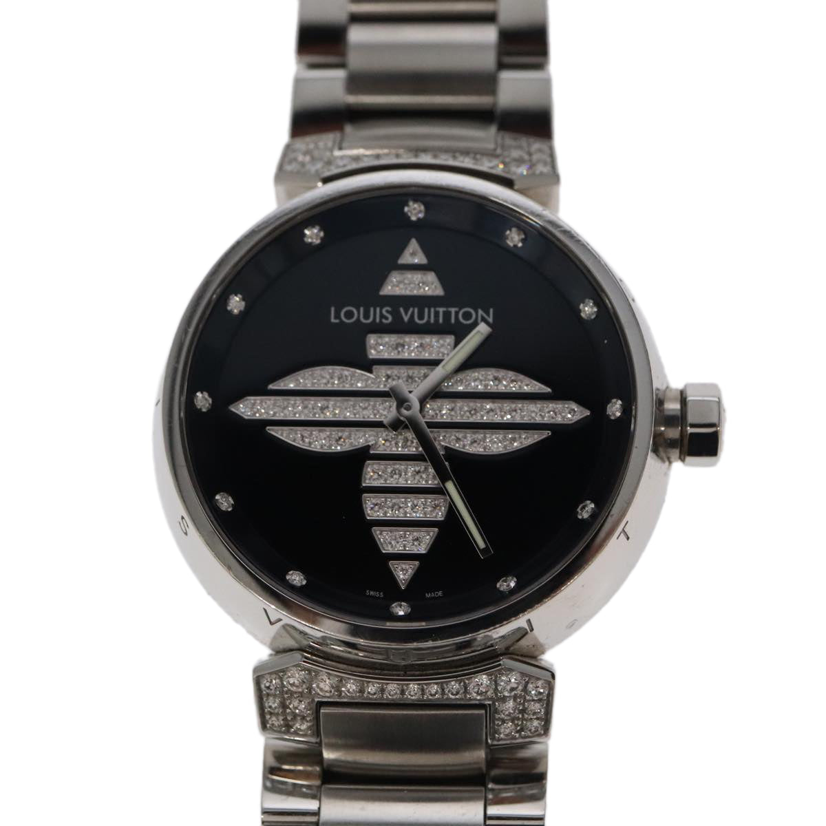 LOUIS VUITTON Tambour Forever Q121F Diamond Lug Pave Diamond Gray Watches Q121F 101376S