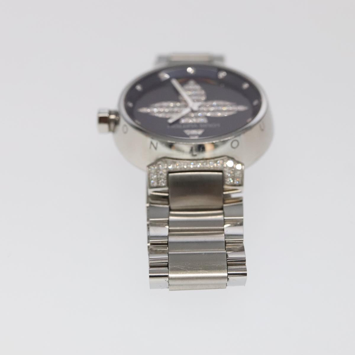 LOUIS VUITTON Tambour Forever Q121F Diamond Lug Pave Diamond Gray Watches Q121F 101376S