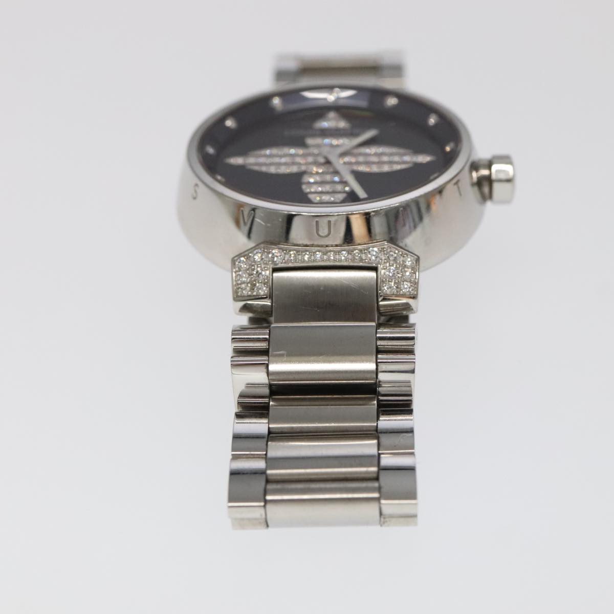LOUIS VUITTON Tambour Forever Q121F Diamond Lug Pave Diamond Gray Watches Q121F 101376S