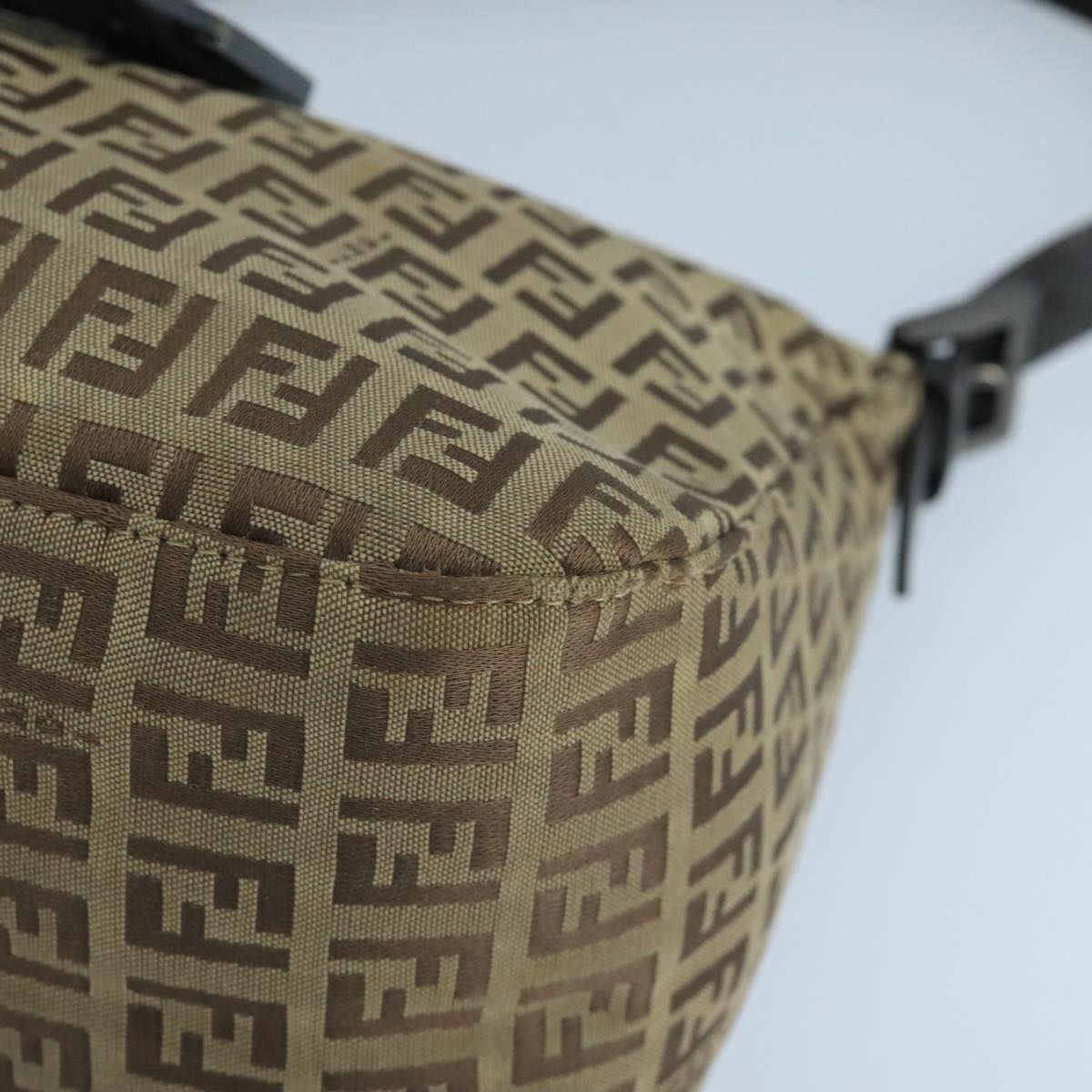 FENDI Zucchino Canvas Mamma Baguette Hand Bag Brown Silver 101409