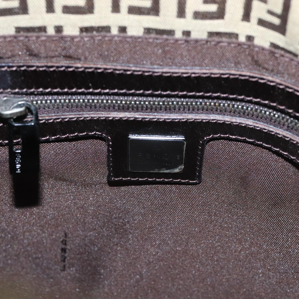 FENDI Zucchino Canvas Mamma Baguette Hand Bag Brown Silver 101409