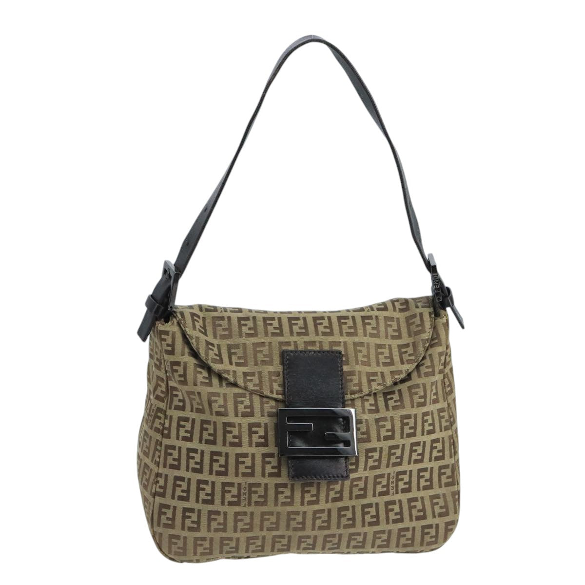 FENDI Zucchino Canvas Mamma Baguette Hand Bag Brown Silver 101409