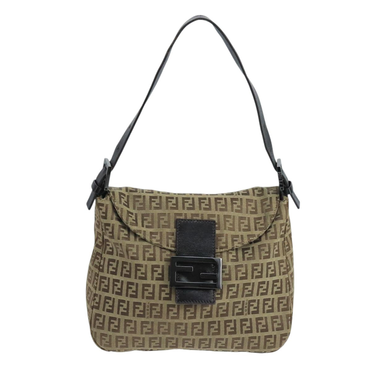 FENDI Zucchino Canvas Mamma Baguette Hand Bag Brown Silver 101409