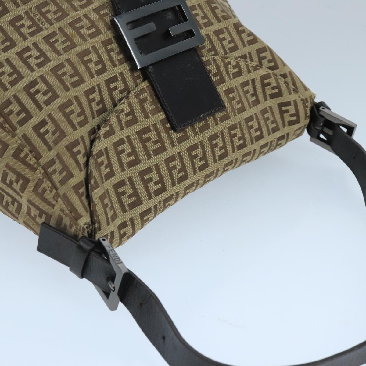FENDI Zucchino Canvas Mamma Baguette Hand Bag Brown Silver 101409