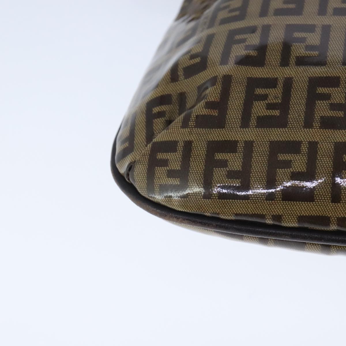 FENDI Zucchino Canvas Mamma Baguette Shoulder Bag Enamel Brown Gold 101410
