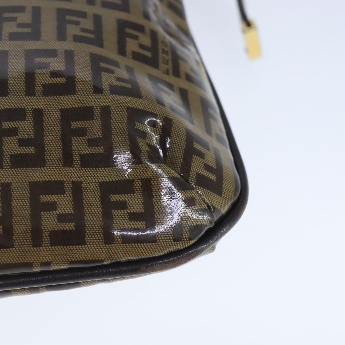 FENDI Zucchino Canvas Mamma Baguette Shoulder Bag Enamel Brown Gold 101410
