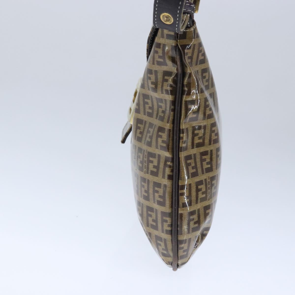 FENDI Zucchino Canvas Mamma Baguette Shoulder Bag Enamel Brown Gold 101410