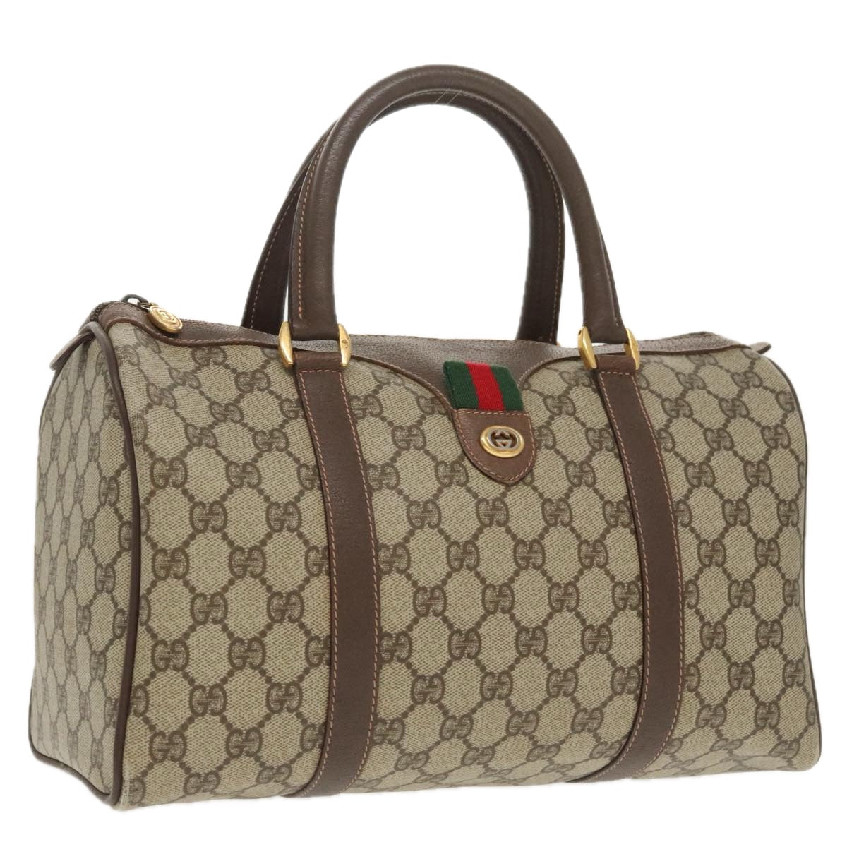 GUCCI GG Supreme Web Sherry Line Boston Bag PVC Beige Red 40 02 007 101456