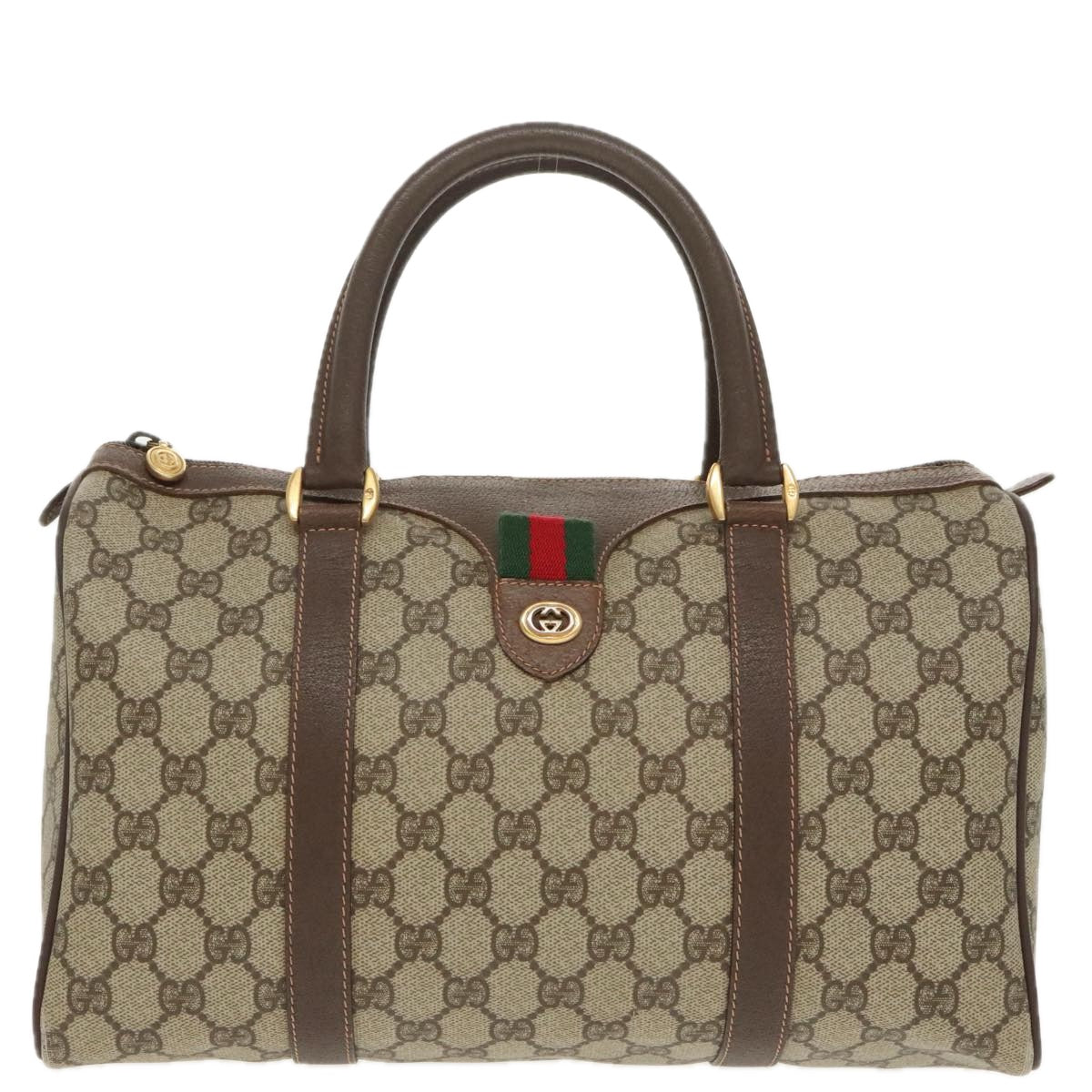 GUCCI GG Supreme Web Sherry Line Boston Bag PVC Beige Red 40 02 007 101456