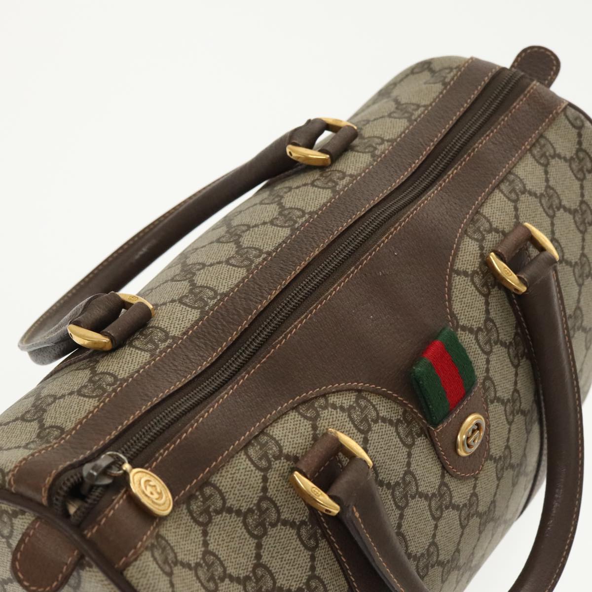 GUCCI GG Supreme Web Sherry Line Boston Bag PVC Beige Red 40 02 007 101456