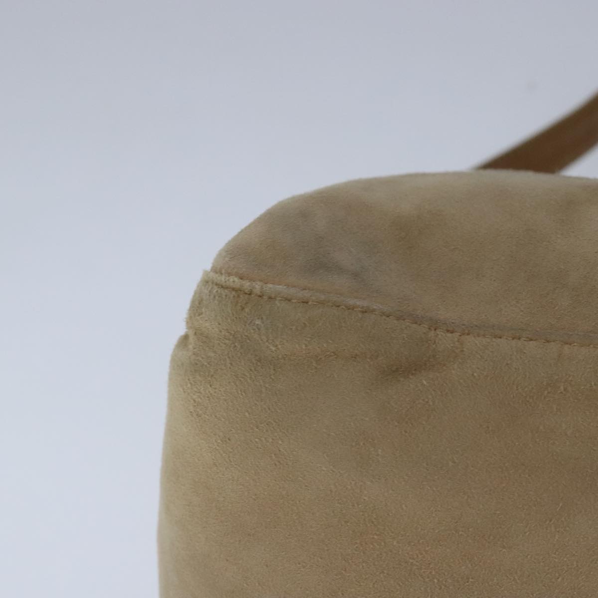FENDI Mamma Baguette Shoulder Bag Suede Beige Gold 101458