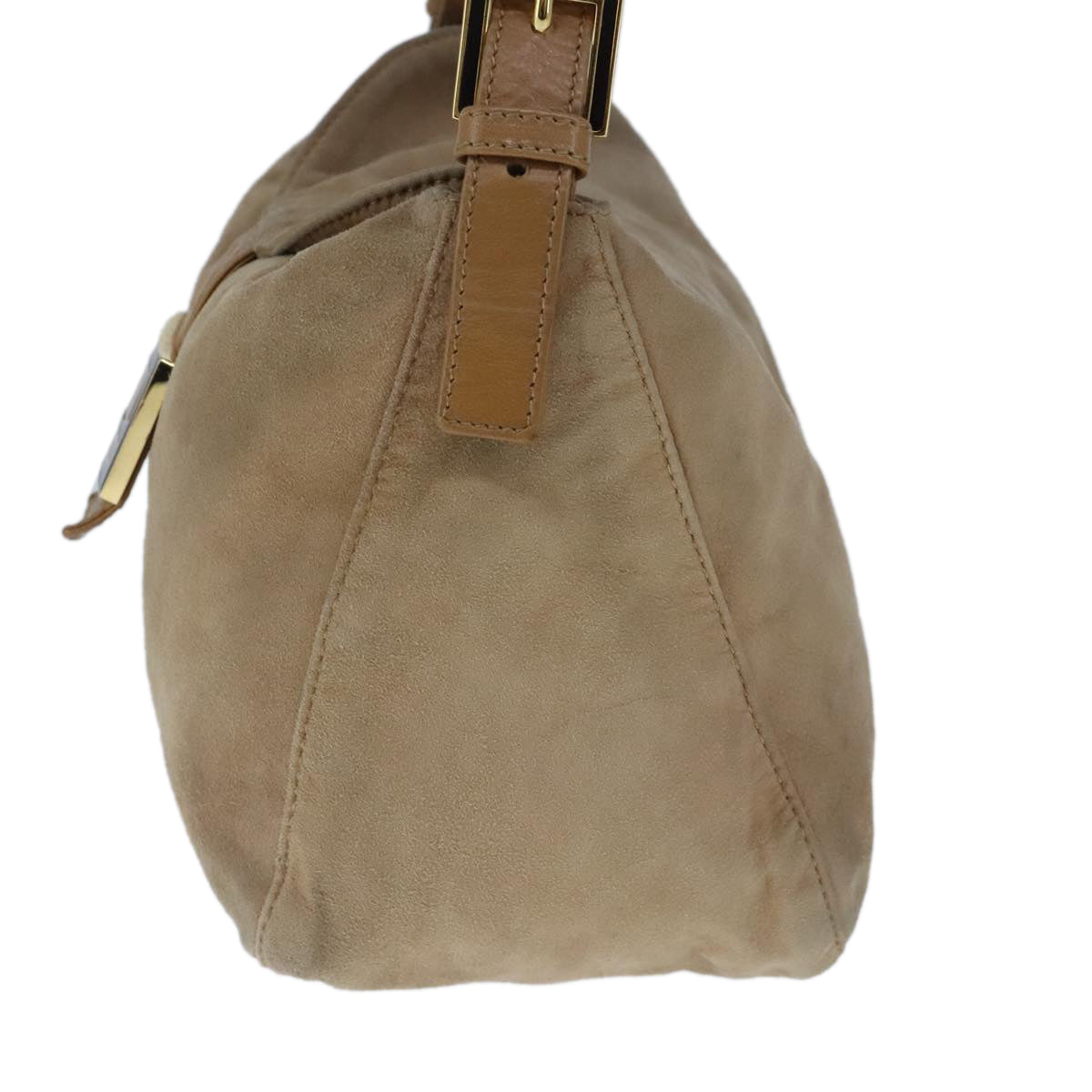 FENDI Mamma Baguette Shoulder Bag Suede Beige Gold 101458