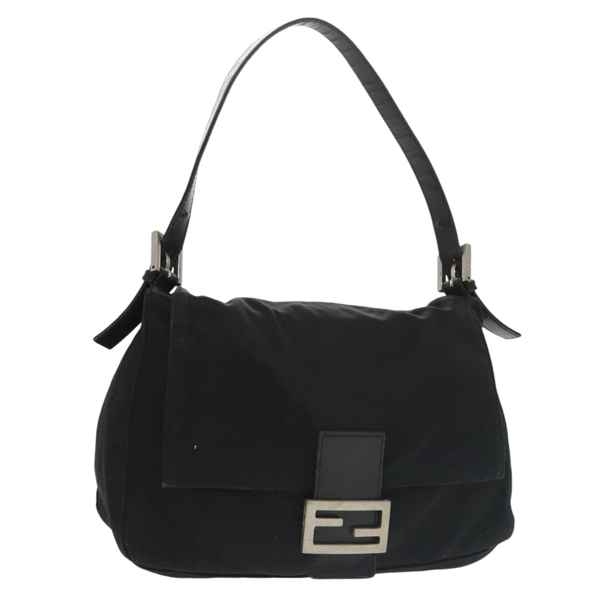 FENDI Mamma Baguette Shoulder Bag Nylon Black Silver 101489