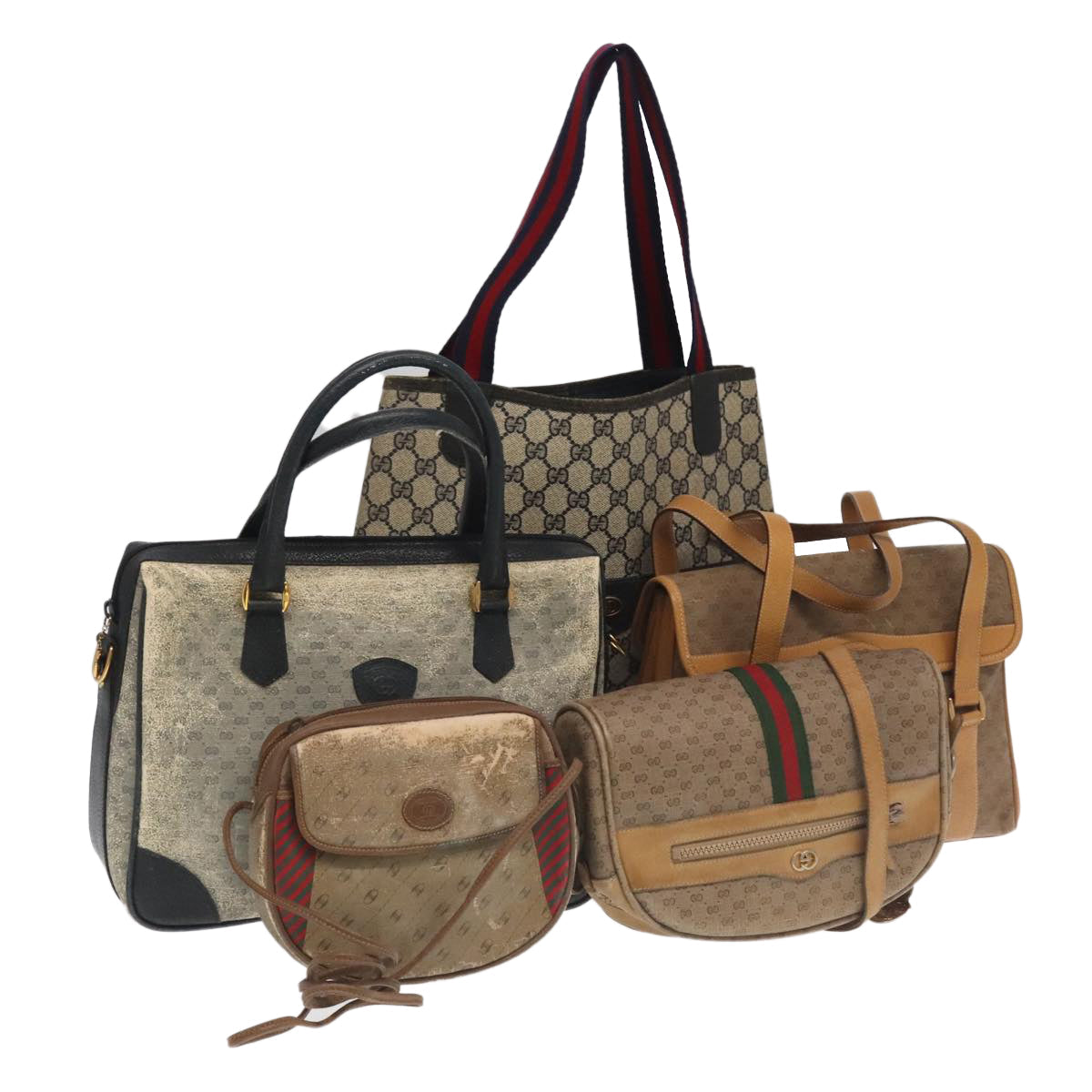 GUCCI GG Supreme Sherry Line Shoulder Bag PVC 5Set Beige Red 101558
