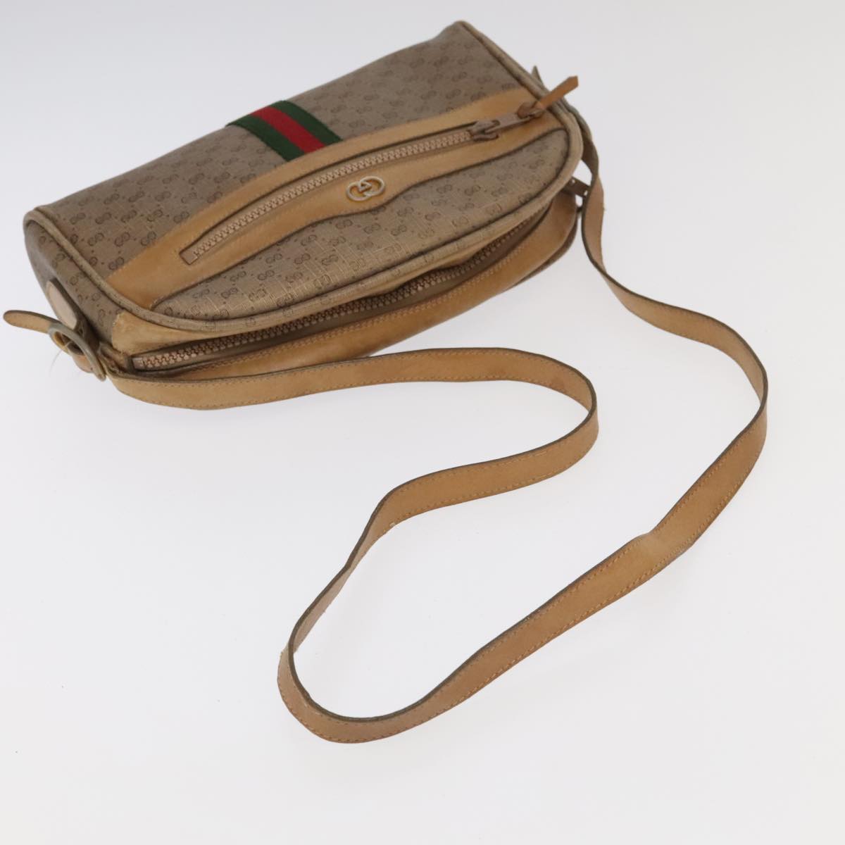 GUCCI GG Supreme Sherry Line Shoulder Bag PVC 5Set Beige Red 101558