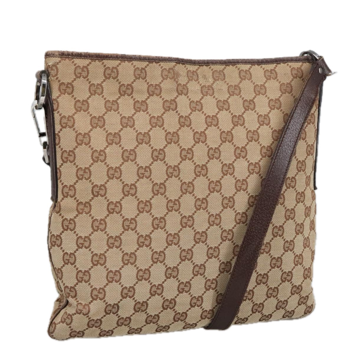 GUCCI GG Canvas Shoulder Bag Beige Silver 113013 101566