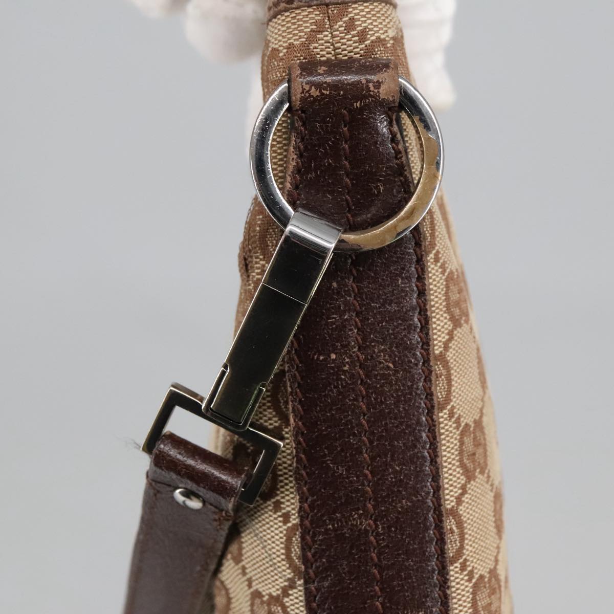 GUCCI GG Canvas Shoulder Bag Beige Silver 113013 101566