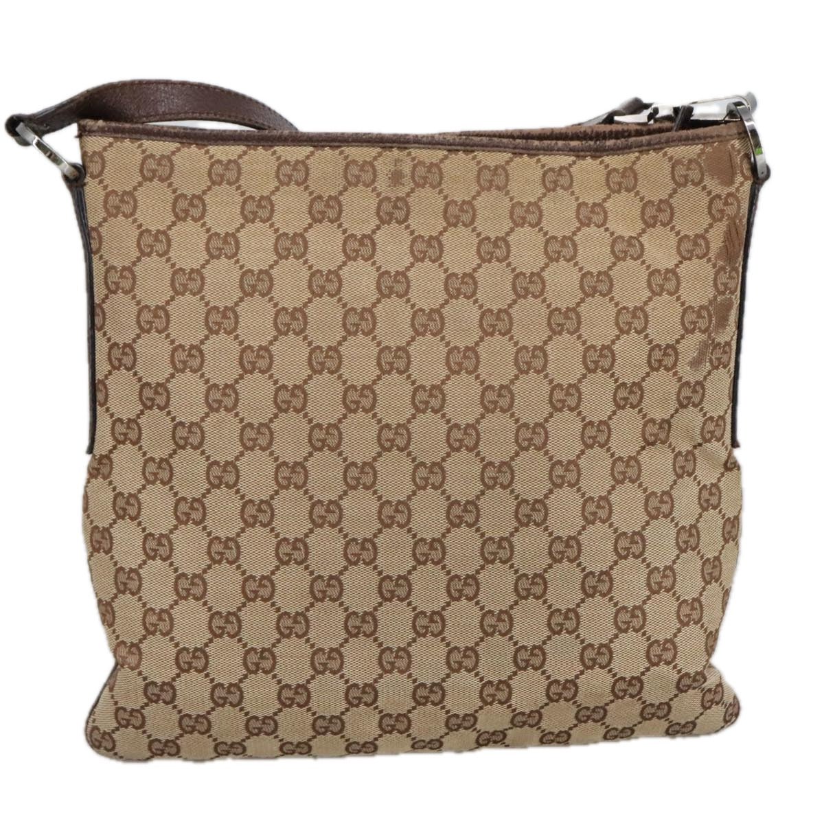 GUCCI GG Canvas Shoulder Bag Beige Silver 113013 101566