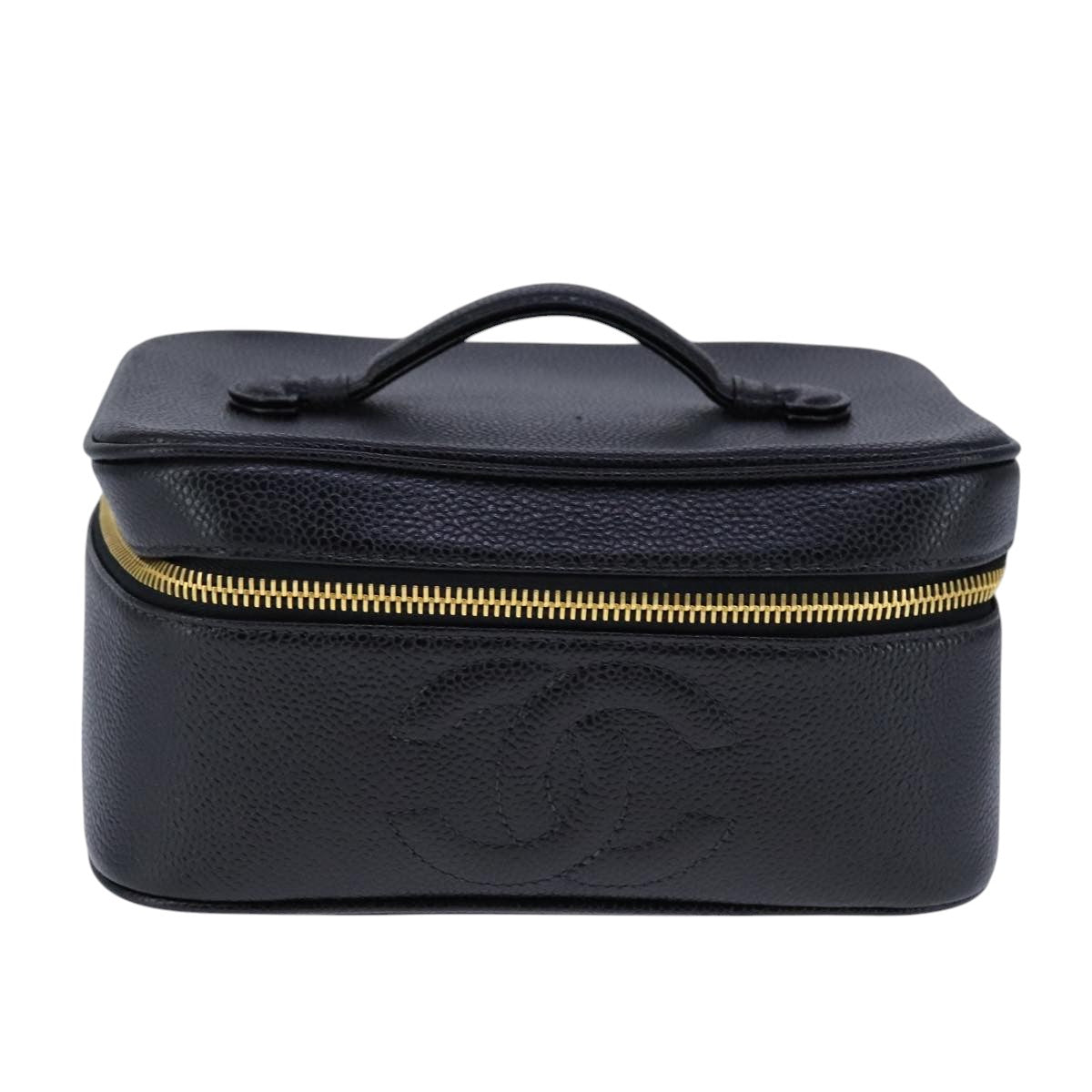 CHANEL Vanity Hand Bag Caviar Skin Black CC 101921