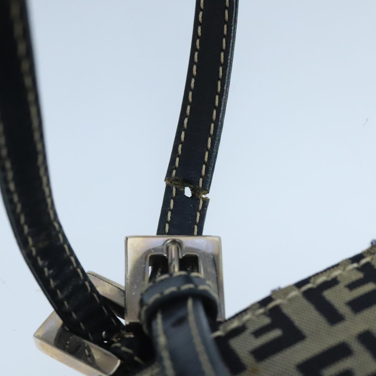 FENDI Zucchino Canvas Hand Bag Navy Silver 101922