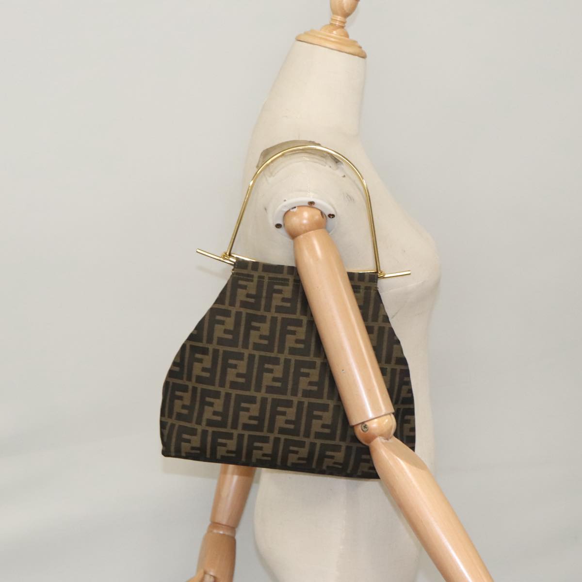 FENDI Zucca Canvas Hand Bag Brown Black 101927A