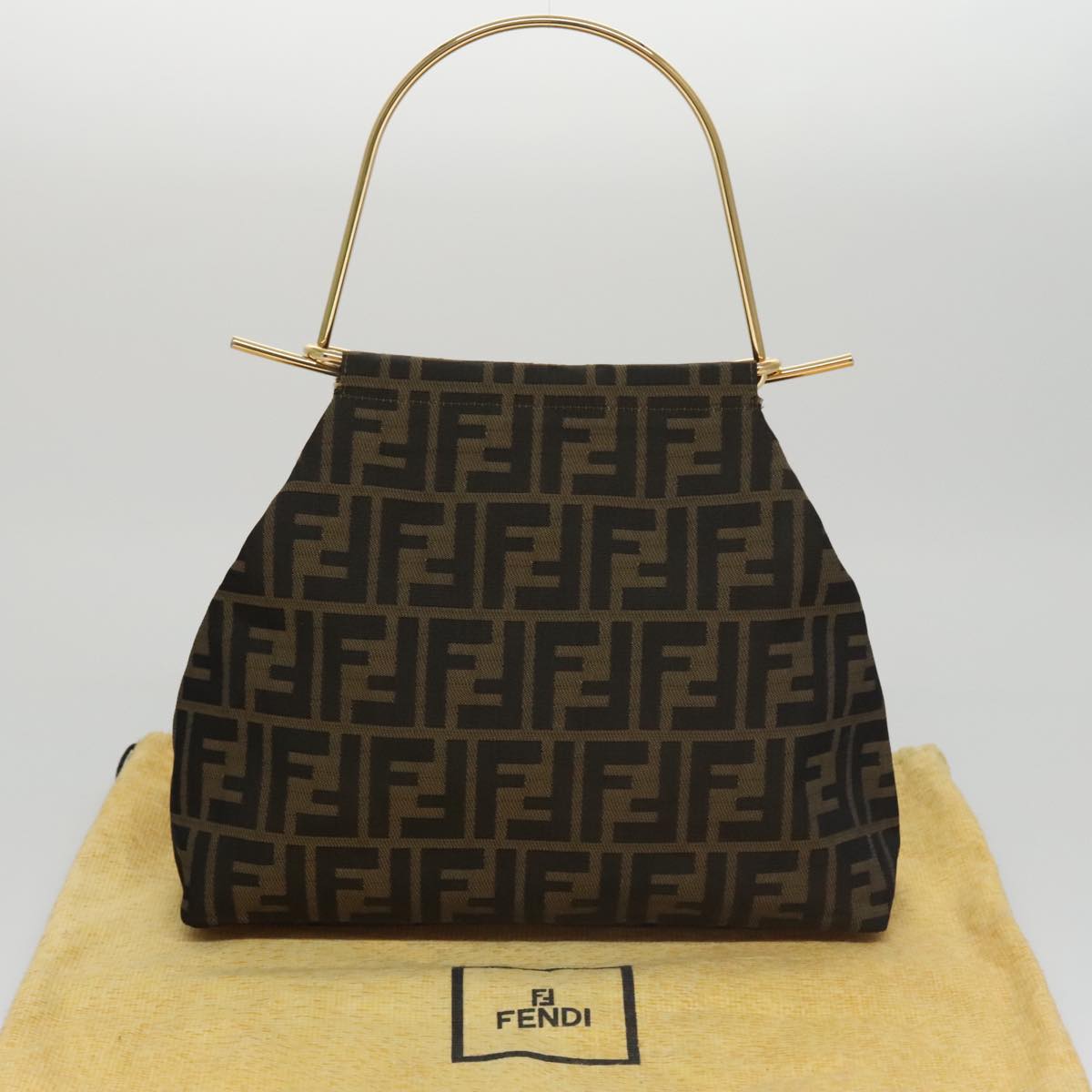 FENDI Zucca Canvas Hand Bag Brown Black 101927A