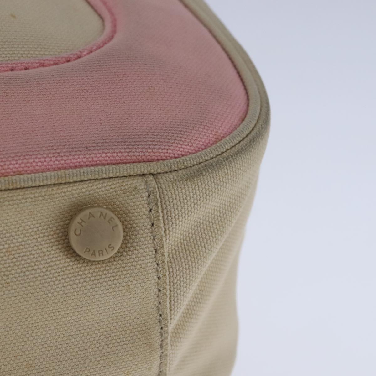 CHANEL Hand Bag Canvas Beige Green CC 101955