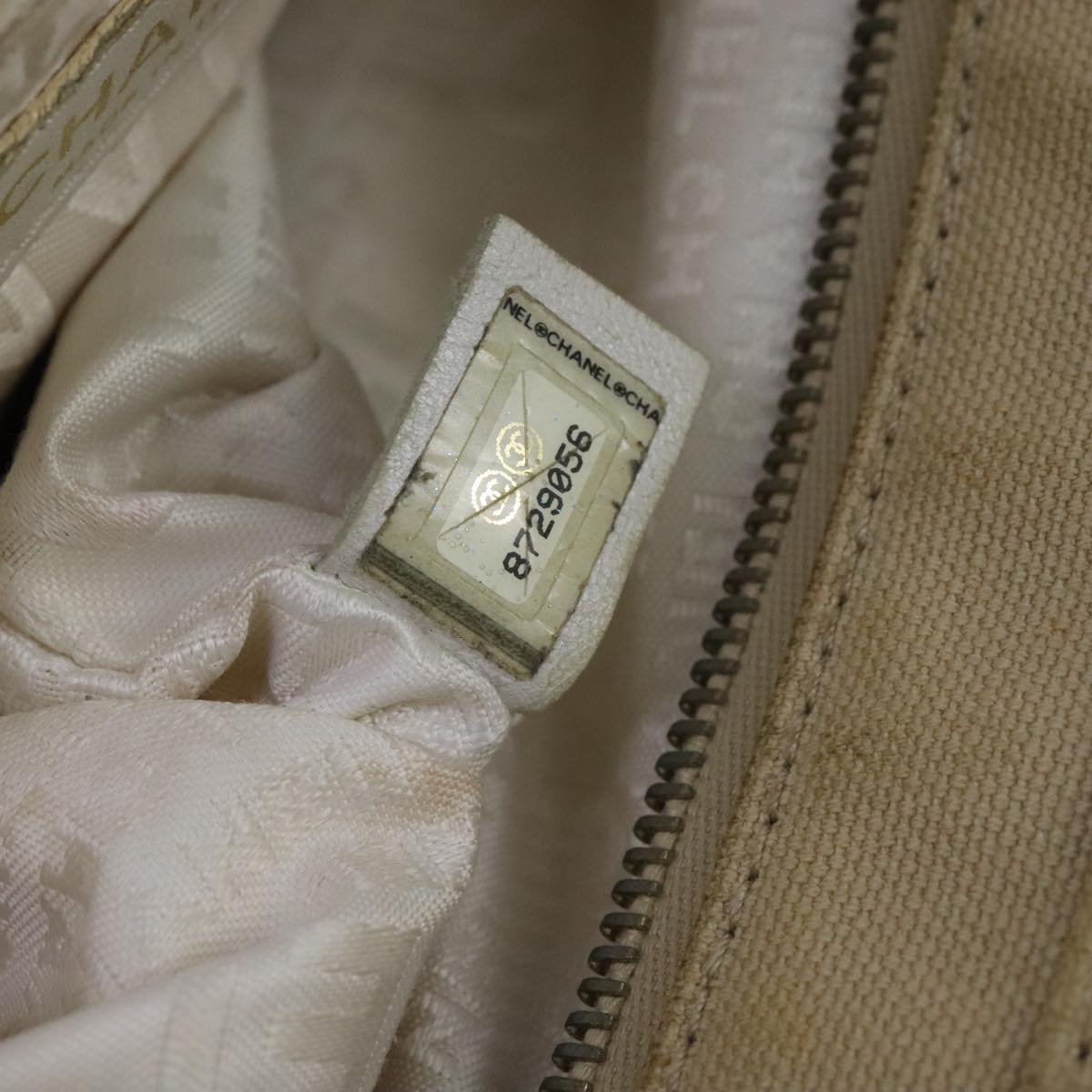 CHANEL Hand Bag Canvas Beige Green CC 101955