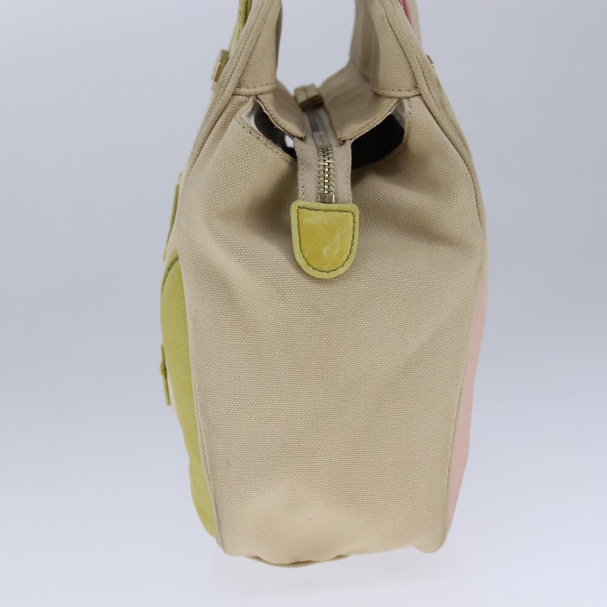 CHANEL Hand Bag Canvas Beige Green CC 101955