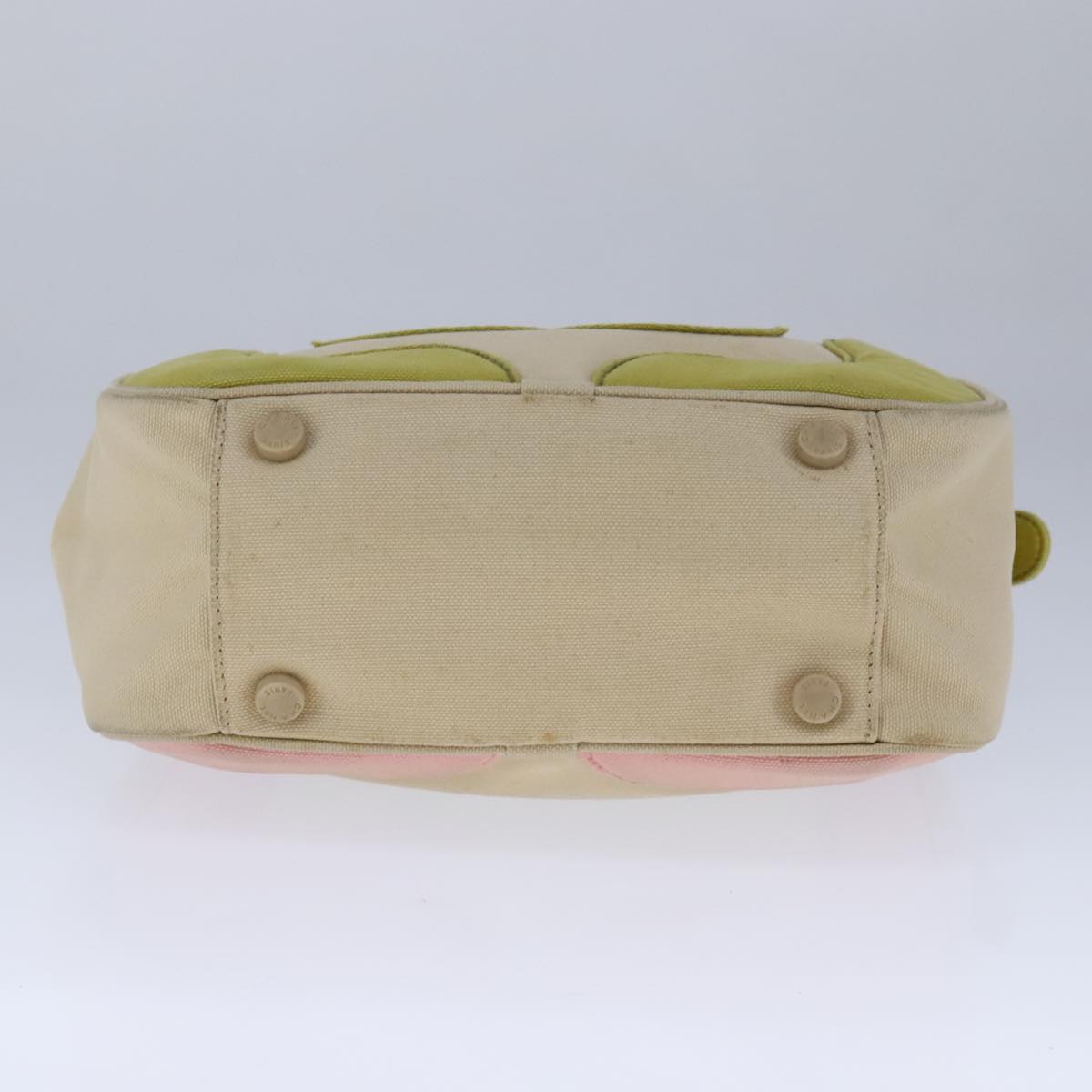 CHANEL Hand Bag Canvas Beige Green CC 101955