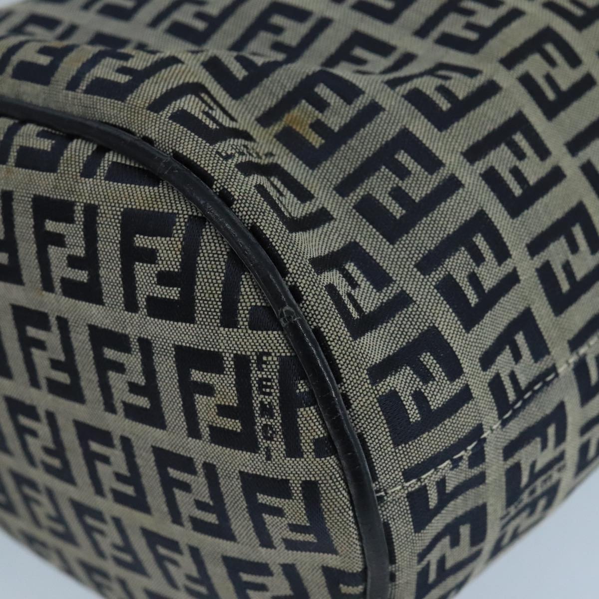 FENDI Zucchino Canvas Hand Bag Navy Silver 101993