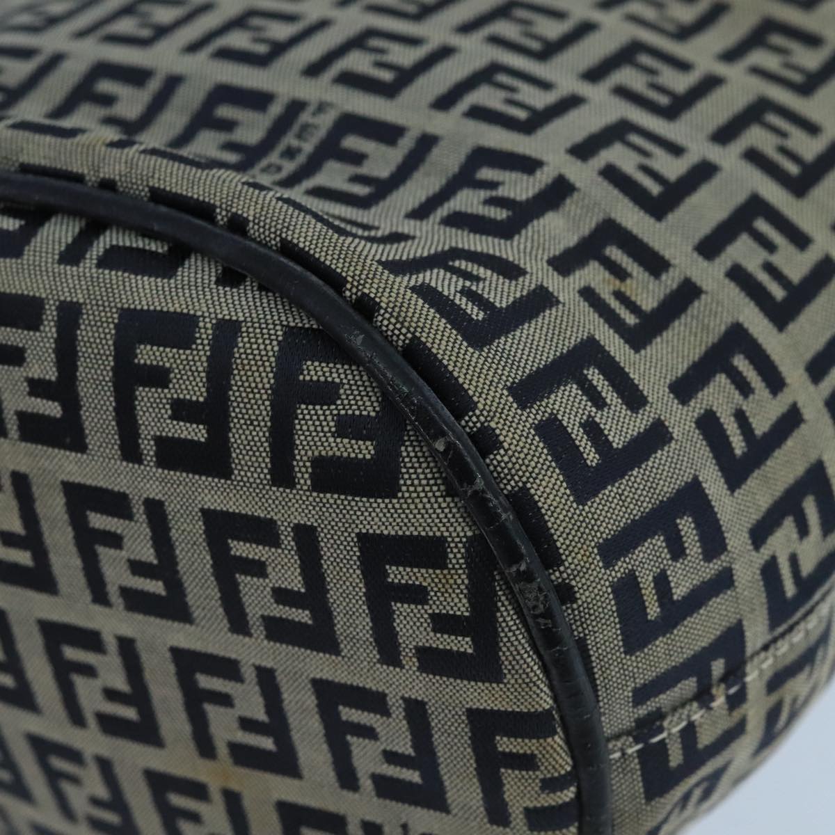 FENDI Zucchino Canvas Hand Bag Navy Silver 101993