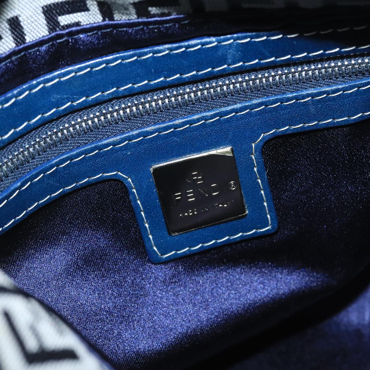FENDI Zucchino Canvas Hand Bag Navy Silver 101993