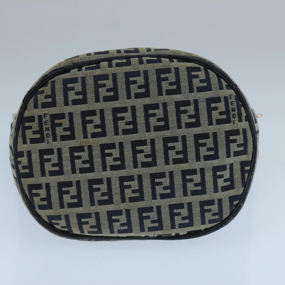 FENDI Zucchino Canvas Hand Bag Navy Silver 101993