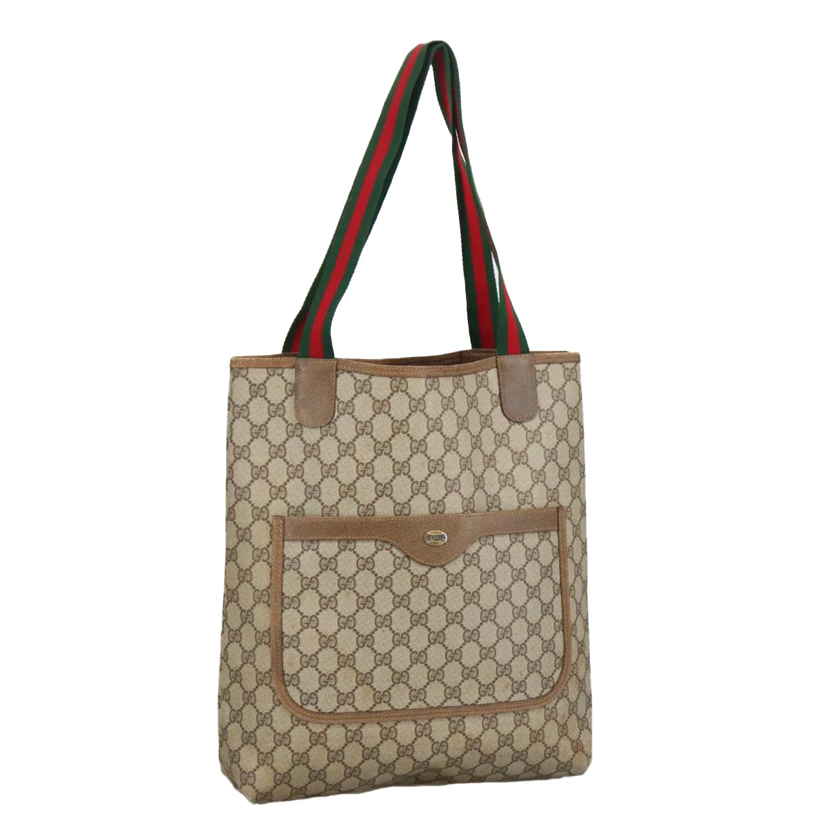 GUCCI GG Supreme Web Sherry Line Tote Bag PVC Beige Red Green 102053