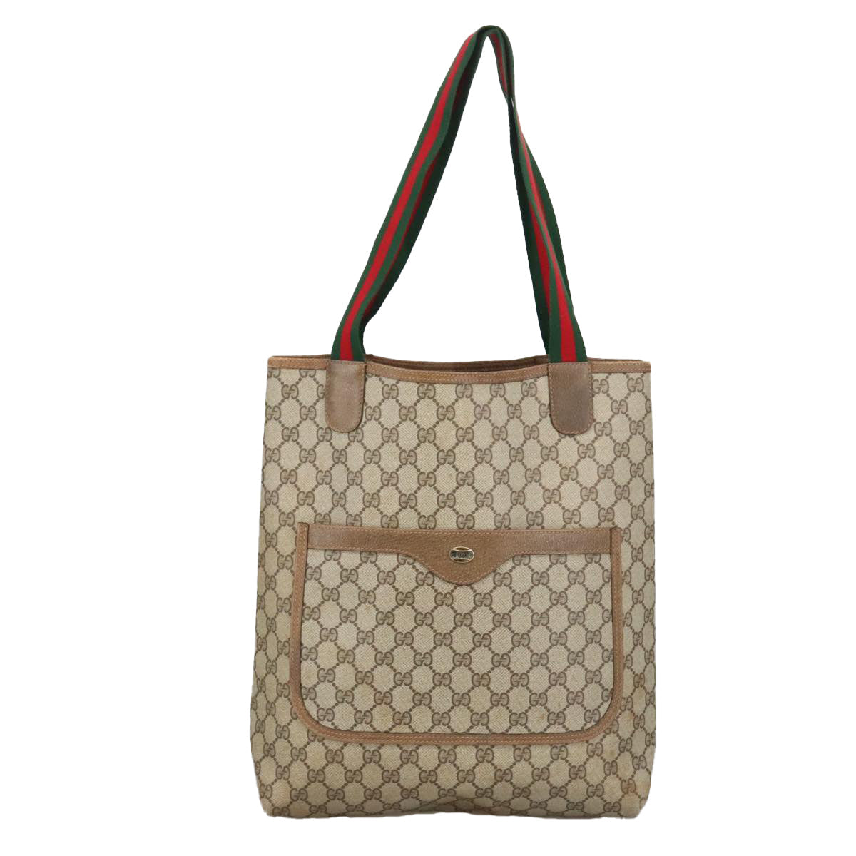 GUCCI GG Supreme Web Sherry Line Tote Bag PVC Beige Red Green 102053