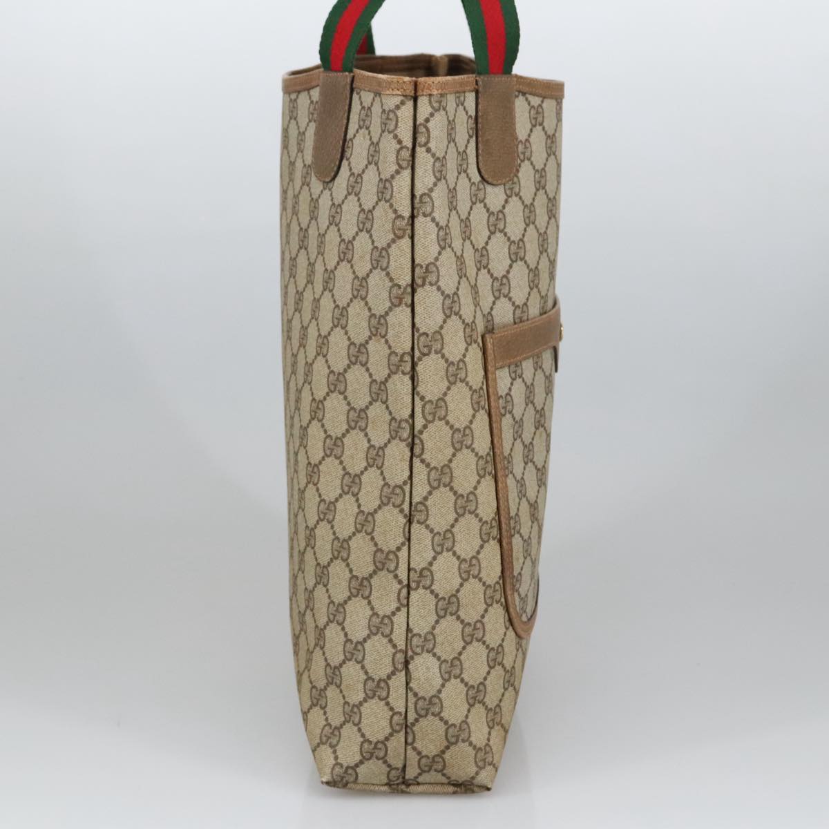 GUCCI GG Supreme Web Sherry Line Tote Bag PVC Beige Red Green 102053