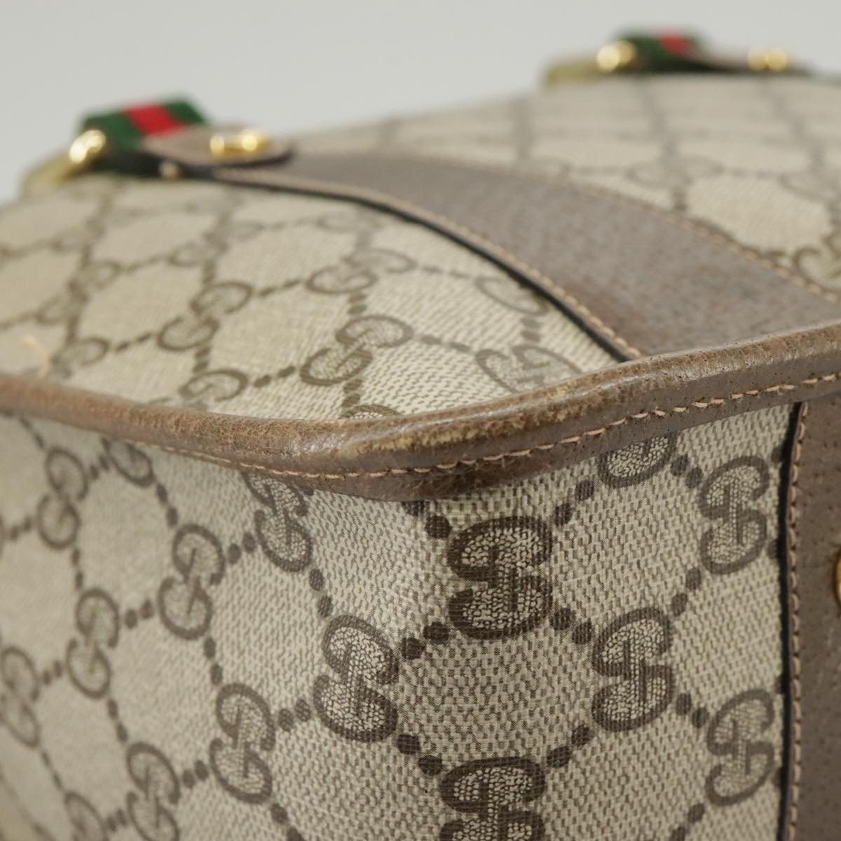 GUCCI GG Supreme Web Sherry Line Hand Bag PVC 2way Beige 58 02 039 102054