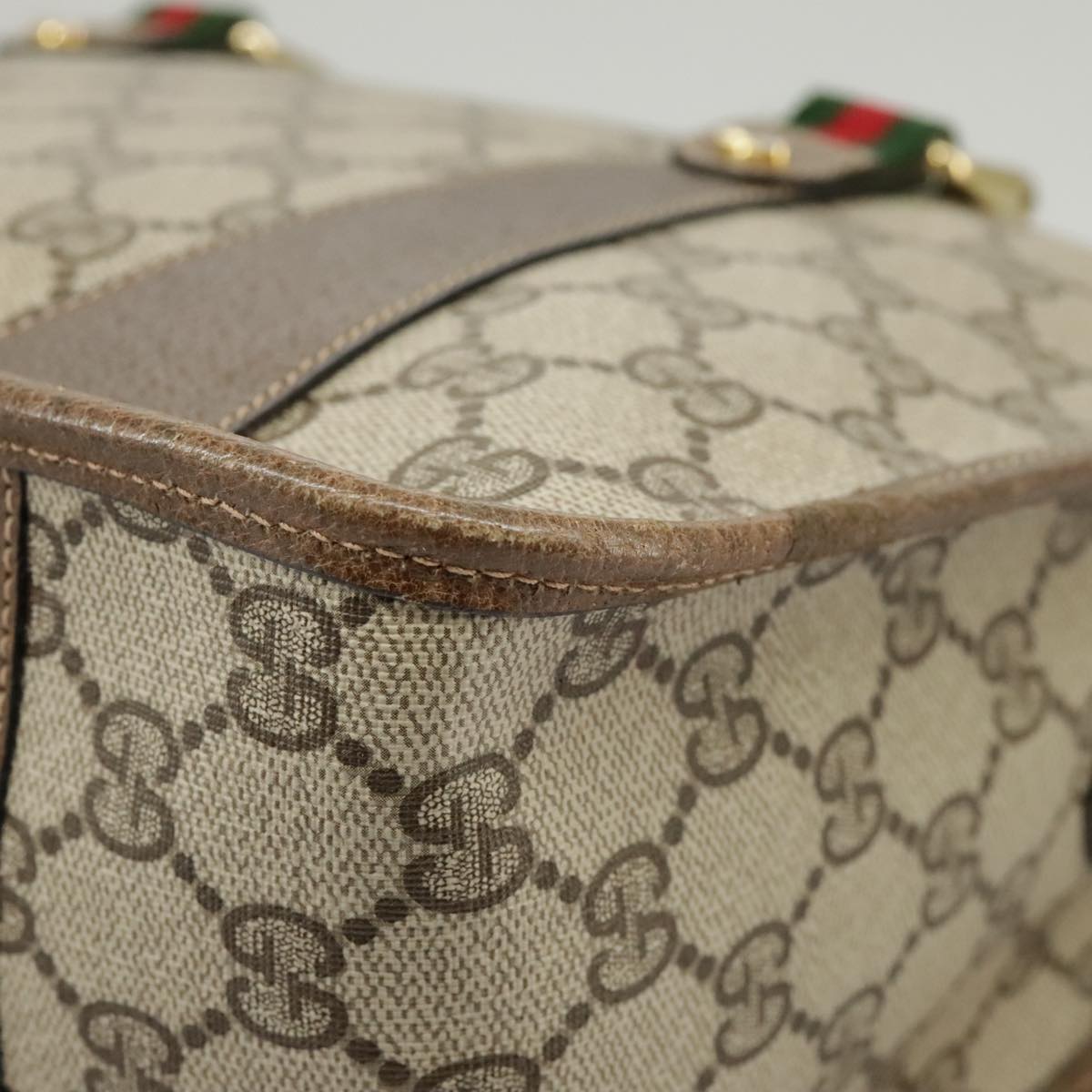 GUCCI GG Supreme Web Sherry Line Hand Bag PVC 2way Beige 58 02 039 102054