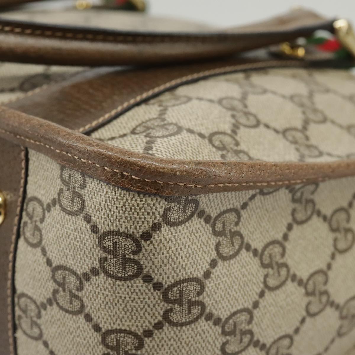 GUCCI GG Supreme Web Sherry Line Hand Bag PVC 2way Beige 58 02 039 102054