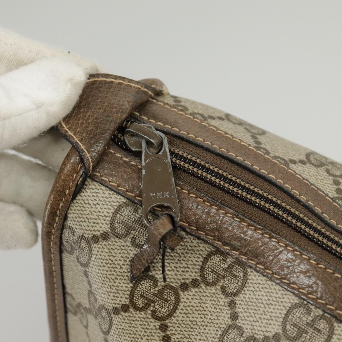 GUCCI GG Supreme Web Sherry Line Hand Bag PVC 2way Beige 58 02 039 102054