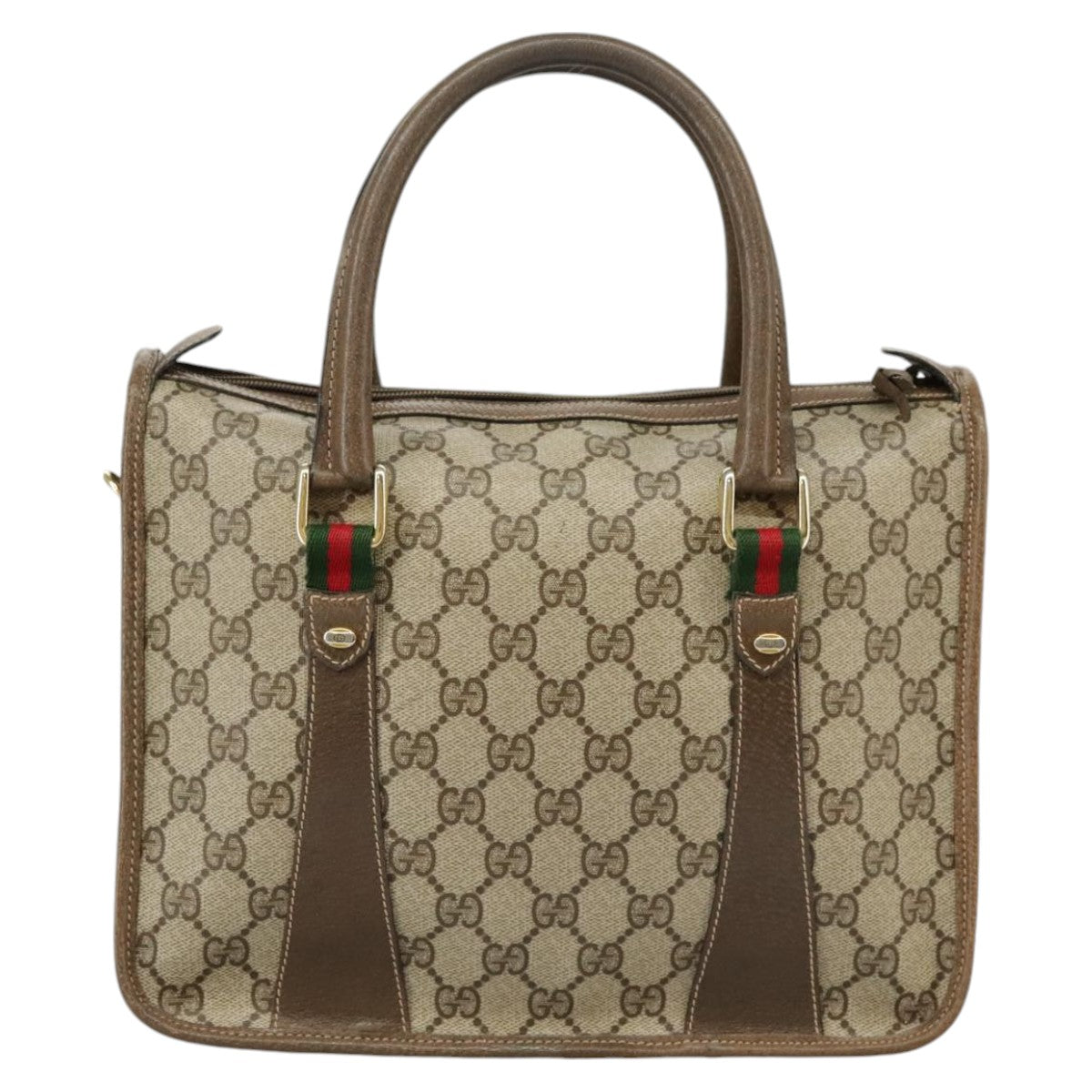 GUCCI GG Supreme Web Sherry Line Hand Bag PVC 2way Beige 58 02 039 102054