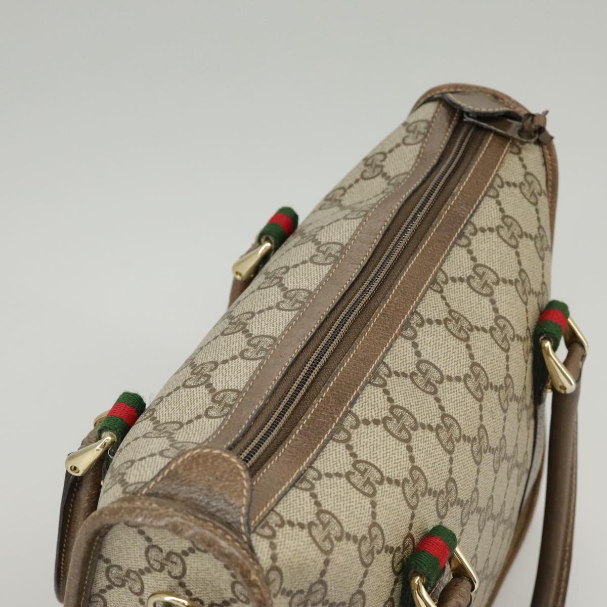 GUCCI GG Supreme Web Sherry Line Hand Bag PVC 2way Beige 58 02 039 102054