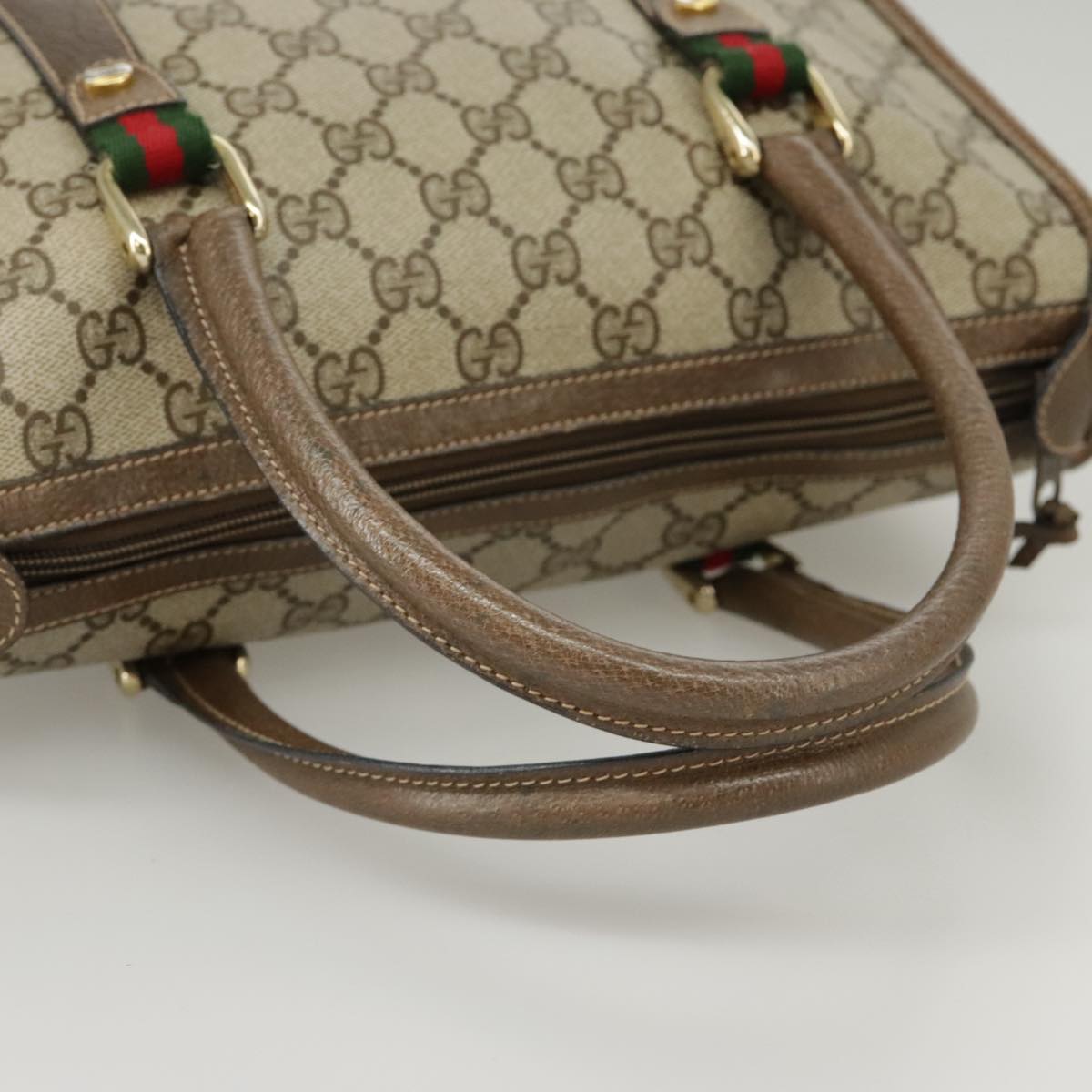 GUCCI GG Supreme Web Sherry Line Hand Bag PVC 2way Beige 58 02 039 102054