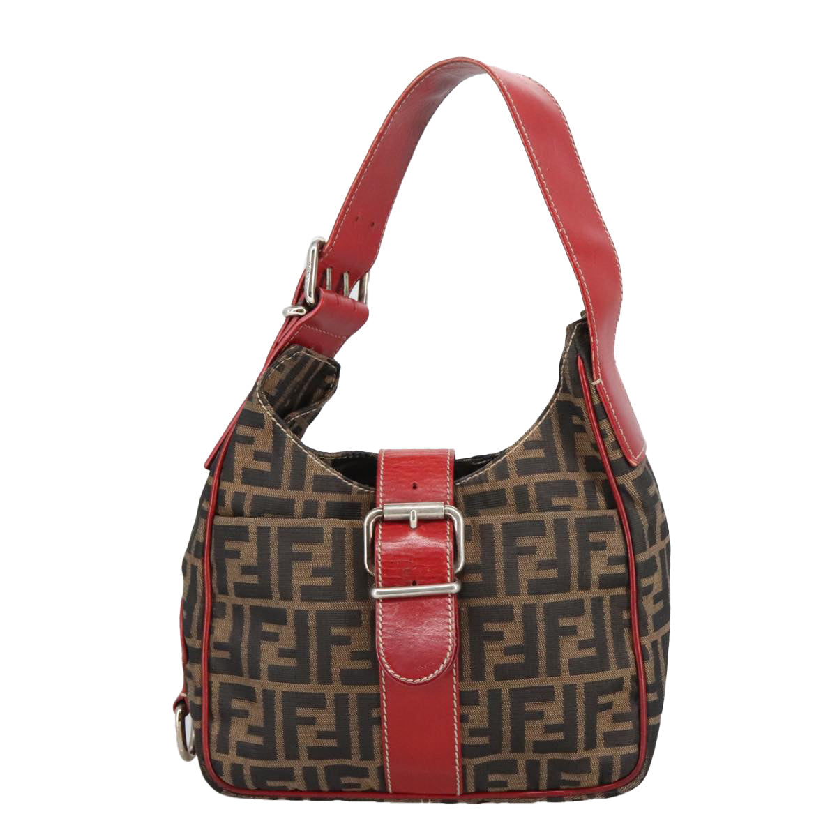 FENDI Zucca Canvas Shoulder Bag Brown Black 8BR148 102056