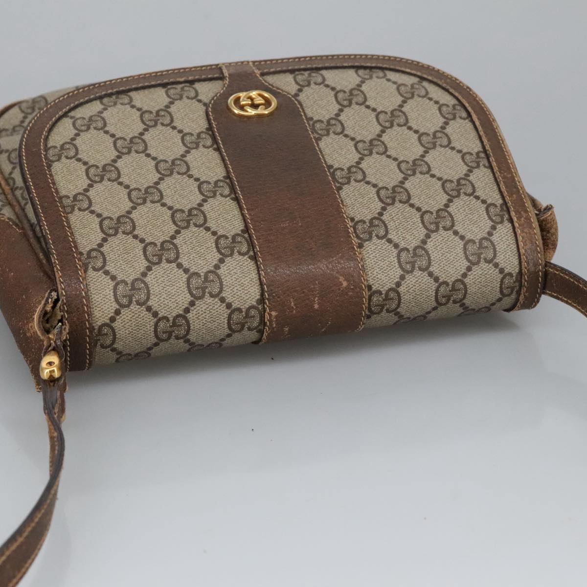 GUCCI GG Supreme Shoulder Bag PVC Beige Gold 001 115 4425 102057