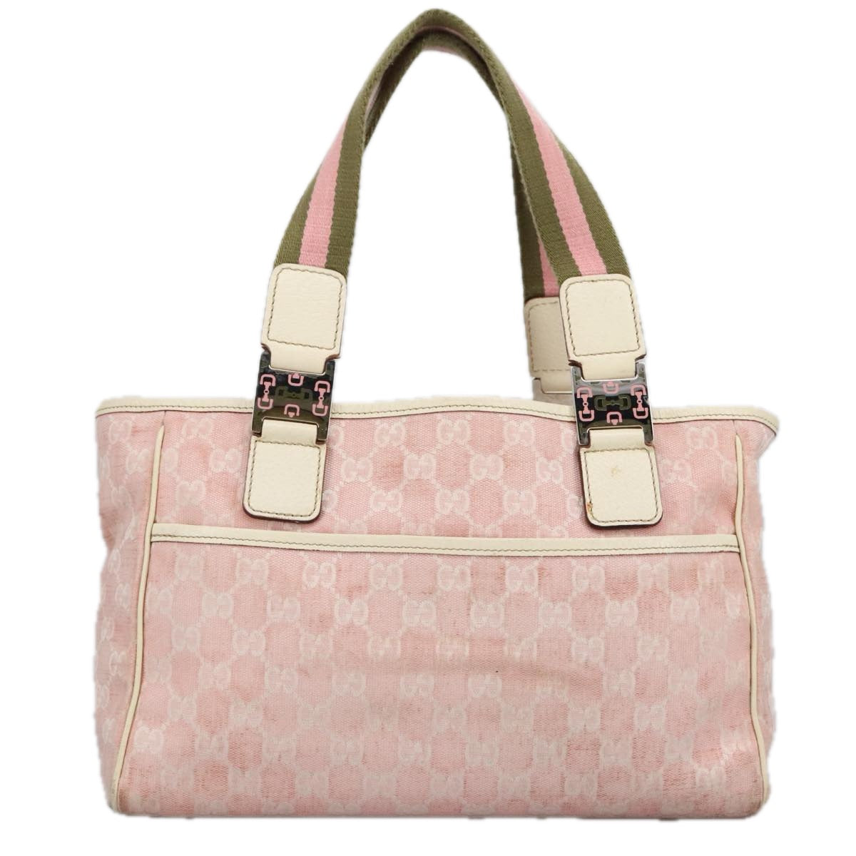 GUCCI GG Canvas Sherry Line Tote Bag Khaki Pink 145810 102064